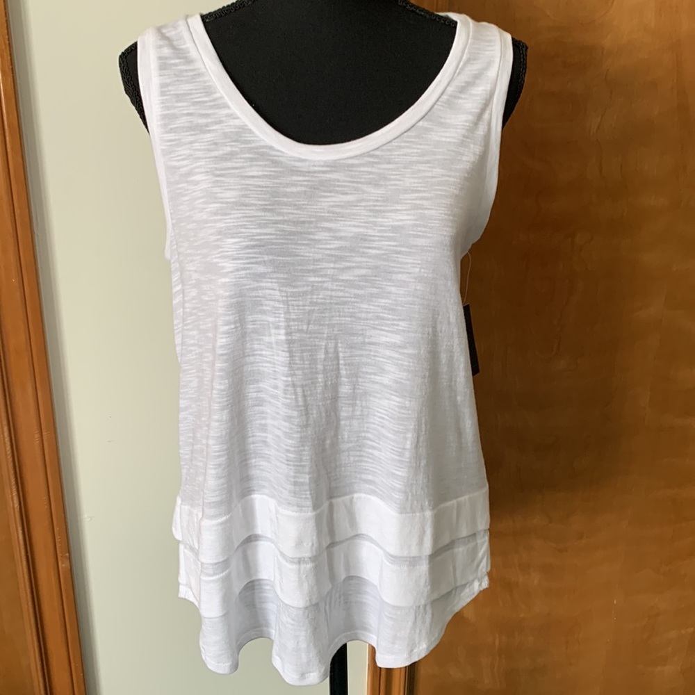 Lord & Taylor Crisp White Layered Hem Petite Tank